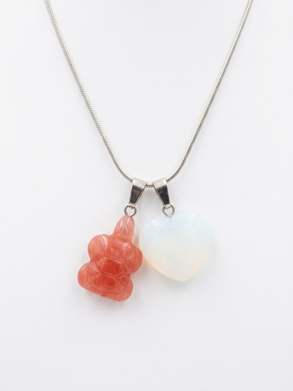 Opal Heart ❤️ & Cherry Quartz turtle 🐢 sterling silver 16” necklace
